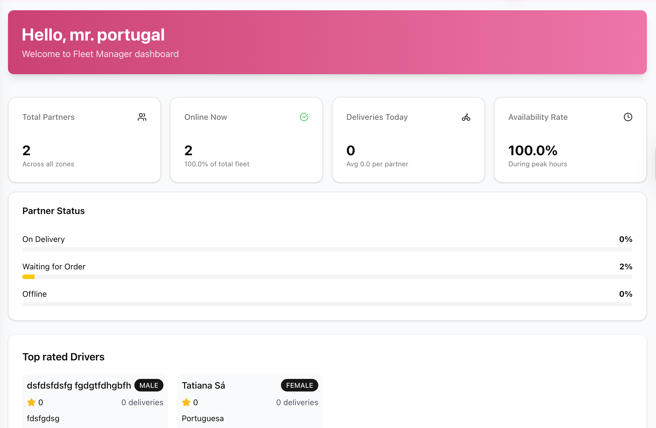 Integração de condutores para frotas